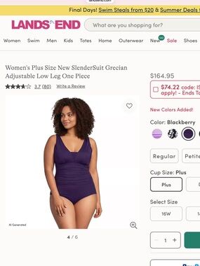 Lands' End Plus Size SlenderSuit One-Piece Swimsuit - Blackberry